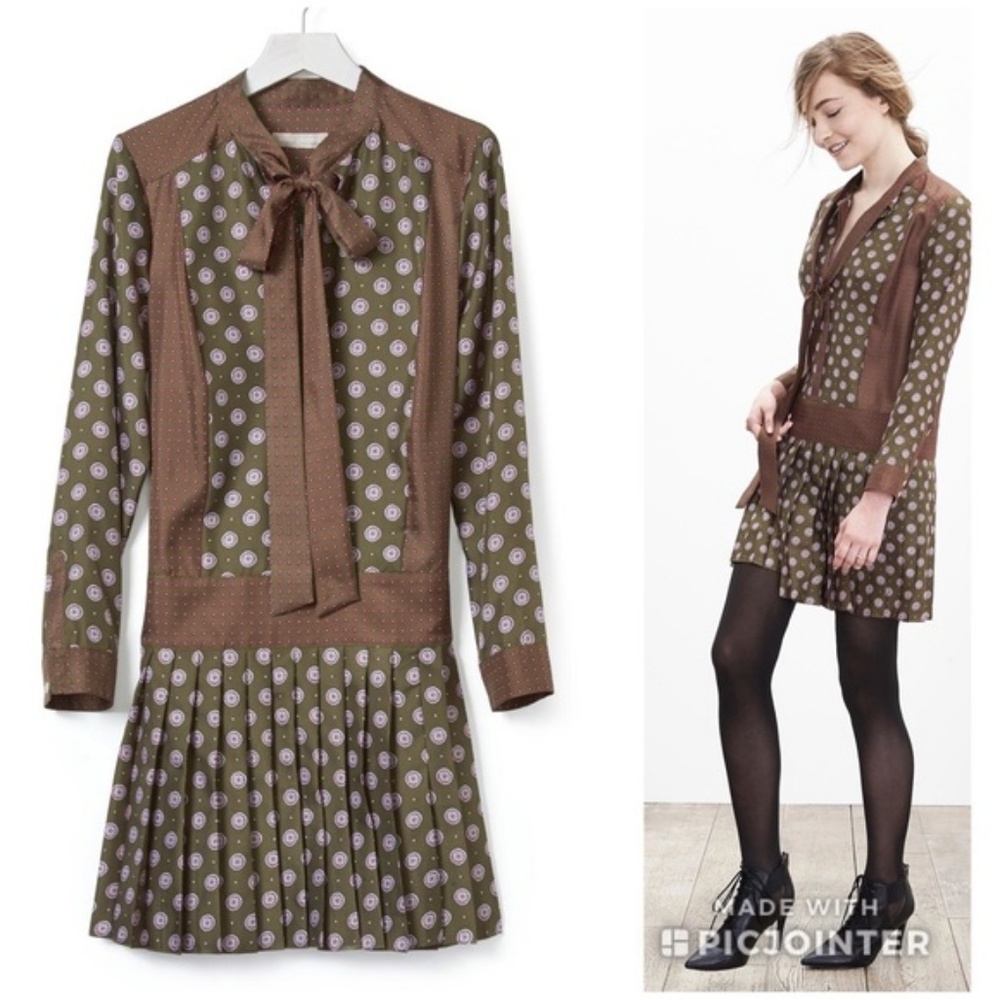 Banana Republic Silk Drop Waist Dress Foulard Bow